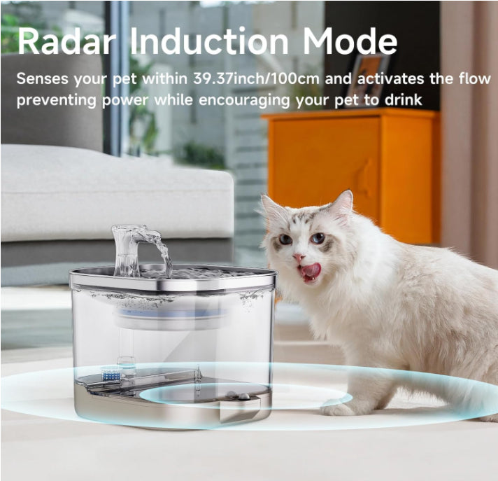 Wireless Stainless Steel Pet Water Fountain - 5000mAh Rechargeable Automatic Dispenser for Cats & Small Dogs