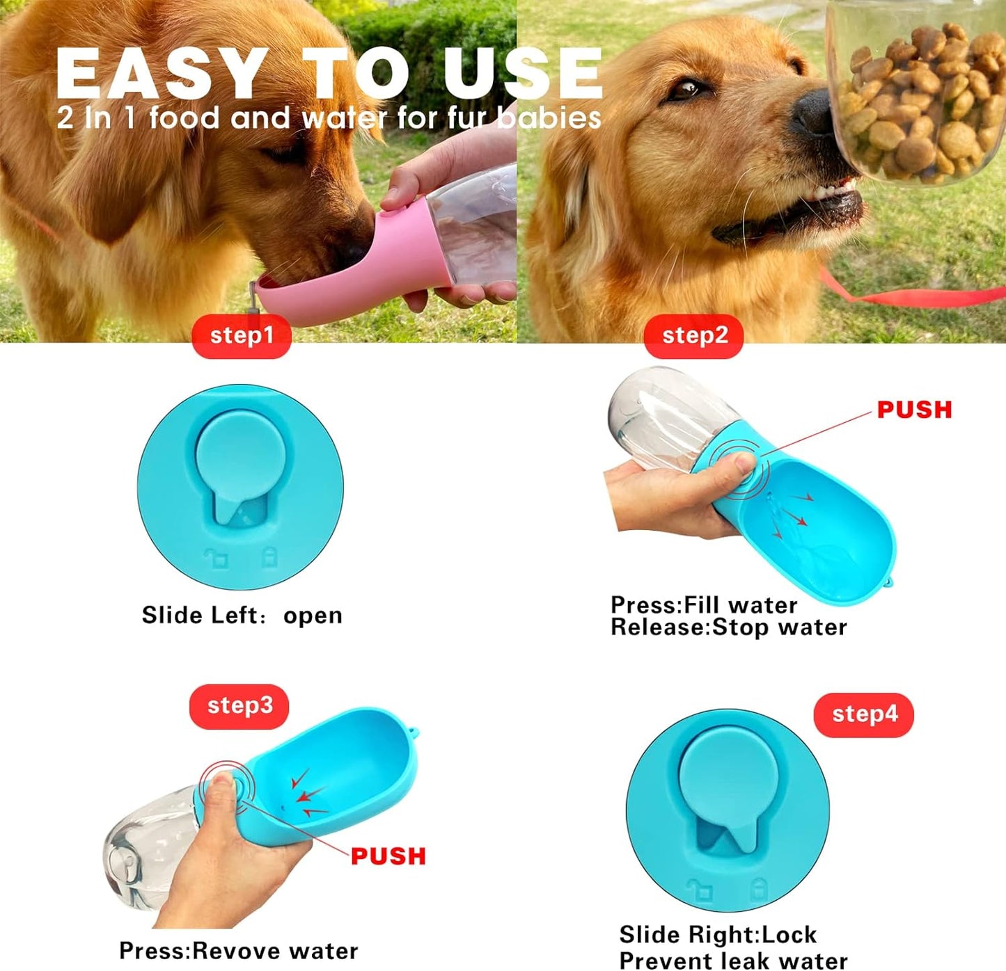 Portable 2-in-1 Food & Water Bowl - Large Capacity Thermal-Safe Plastic for Cats & Dogs
