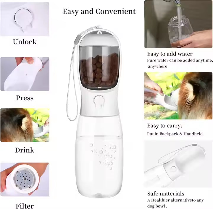 Portable 2-in-1 Food & Water Bowl - Large Capacity Thermal-Safe Plastic for Cats & Dogs