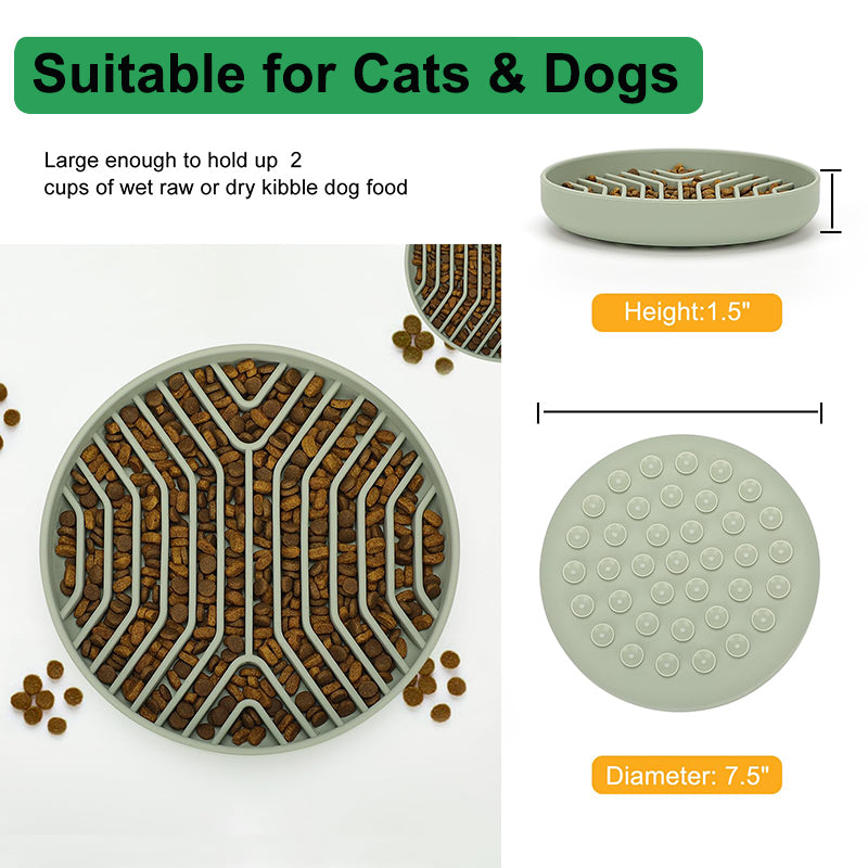 Silicone Slow Feeder Dog Bowl with Non-Slip Suction Base - Anti-Gulp & Non-Tip Bowl for Easy Feeding