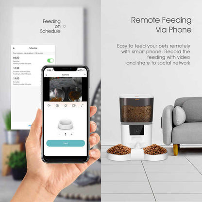 4L/6L Smart Pet Feeder with 1080p Camera & 5G WiFi - Automatic Dog Cat Feeder,Stainless Steel Double Bowls,Timer APP Control