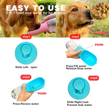 Portable 2-in-1 Food & Water Bowl - Large Capacity Thermal-Safe Plastic for Cats & Dogs
