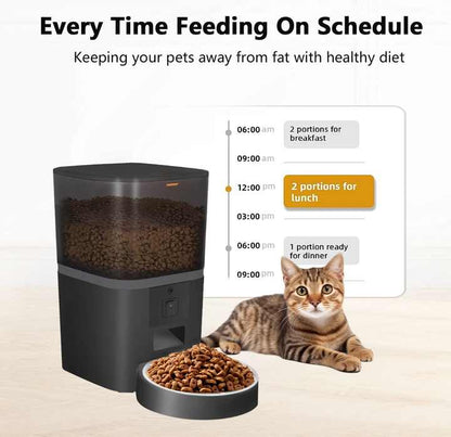 4L/6L Smart Pet Feeder with 1080p Camera & 5G WiFi - Automatic Dog Cat Feeder, Stainless Steel single-Bowls, Timer APP Control
