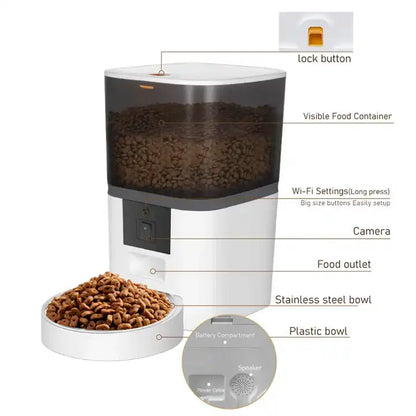 4L/6L Smart Pet Feeder with 1080p Camera & 5G WiFi - Automatic Dog Cat Feeder, Stainless Steel single-Bowls, Timer APP Control