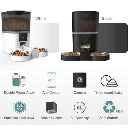 4L/6L Smart Pet Feeder with 1080p Camera & 5G WiFi - Automatic Dog Cat Feeder,Stainless Steel Double Bowls,Timer APP Control