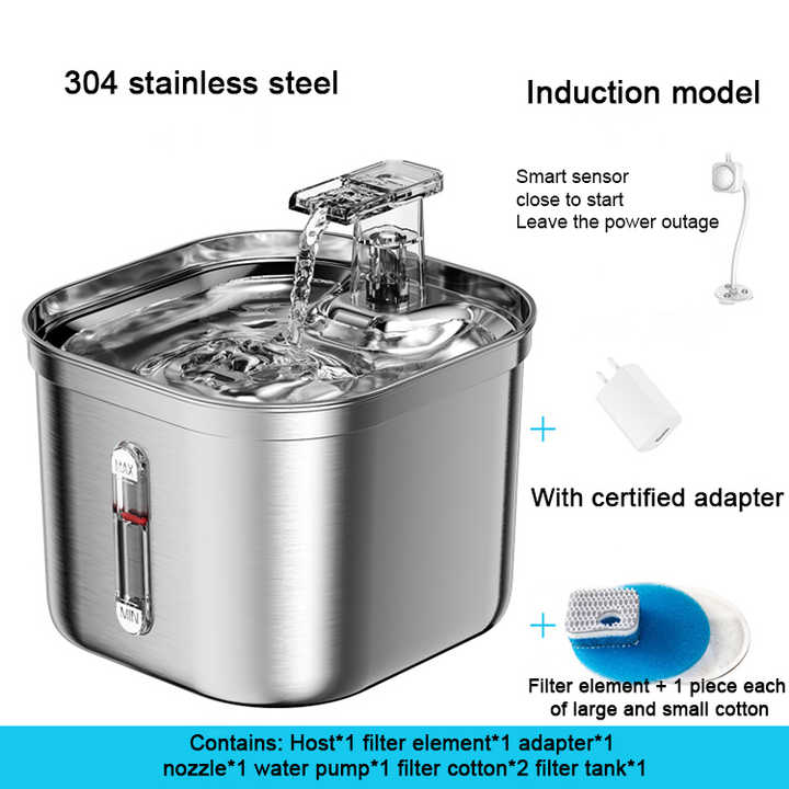 Smart Sensor Cats & Dogs Water Fountain 2.2L - Stainless Steel Pet Drinker with Motion-Activated Flow