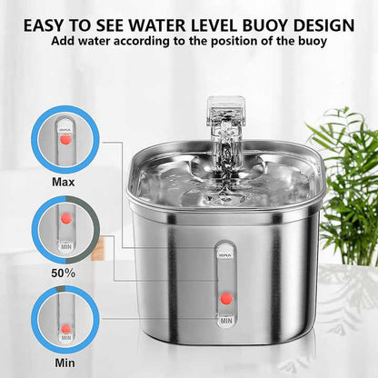 Smart Sensor Cats & Dogs Water Fountain 2.2L - Stainless Steel Pet Drinker with Motion-Activated Flow