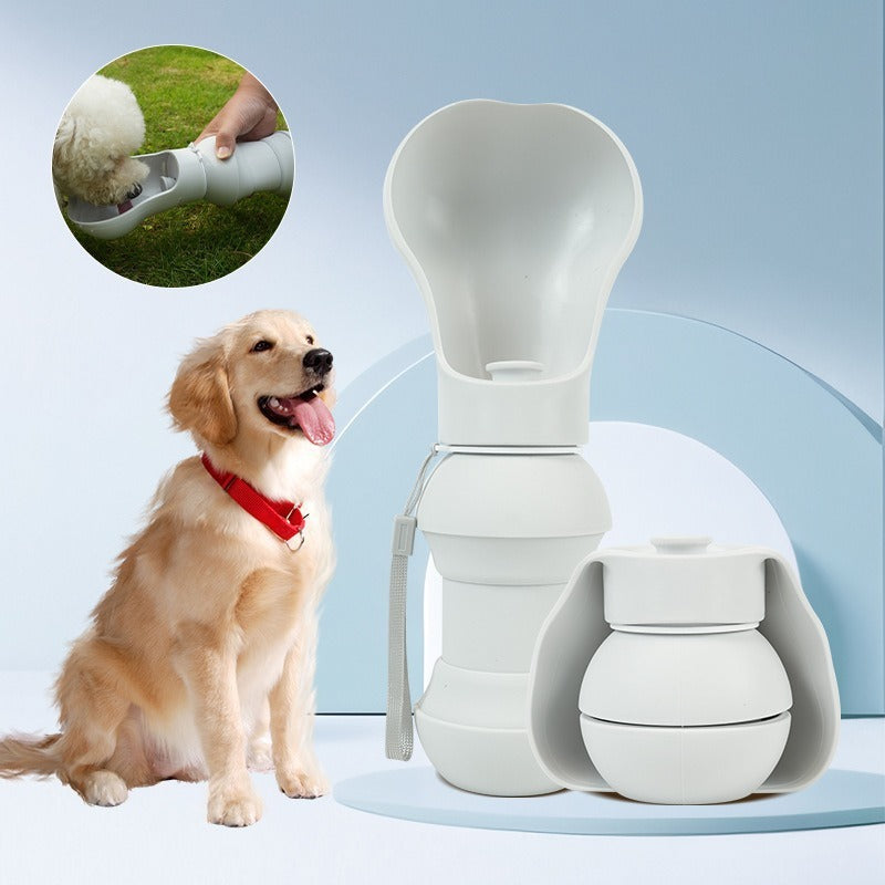 Portable Folding Dog Water Bottle - 350ml Leak-Proof Travel Cup with Collapsible Bowl, One-Touch Flow for Outdoor Hiking