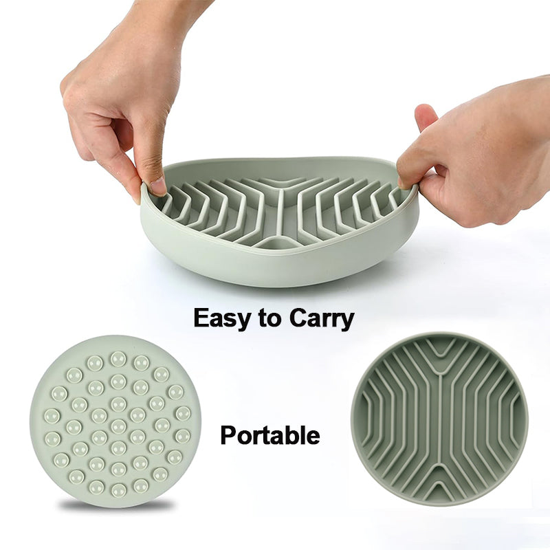 Silicone Slow Feeder Dog Bowl with Non-Slip Suction Base - Anti-Gulp & Non-Tip Bowl for Easy Feeding