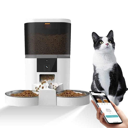 4L/6L Smart Pet Feeder with 1080p Camera & 5G WiFi - Automatic Dog Cat Feeder,Stainless Steel Double Bowls,Timer APP Control