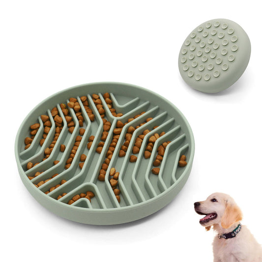 Silicone Slow Feeder Dog Bowl with Non-Slip Suction Base - Anti-Gulp & Non-Tip Bowl for Easy Feeding