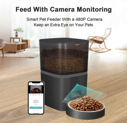 4L/6L Smart Pet Feeder with 1080p Camera & 5G WiFi - Automatic Dog Cat Feeder, Stainless Steel single-Bowls, Timer APP Control