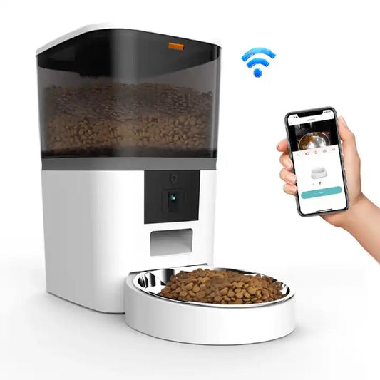 4L/6L Smart Pet Feeder with 1080p Camera & 5G WiFi - Automatic Dog Cat Feeder, Stainless Steel single-Bowls, Timer APP Control