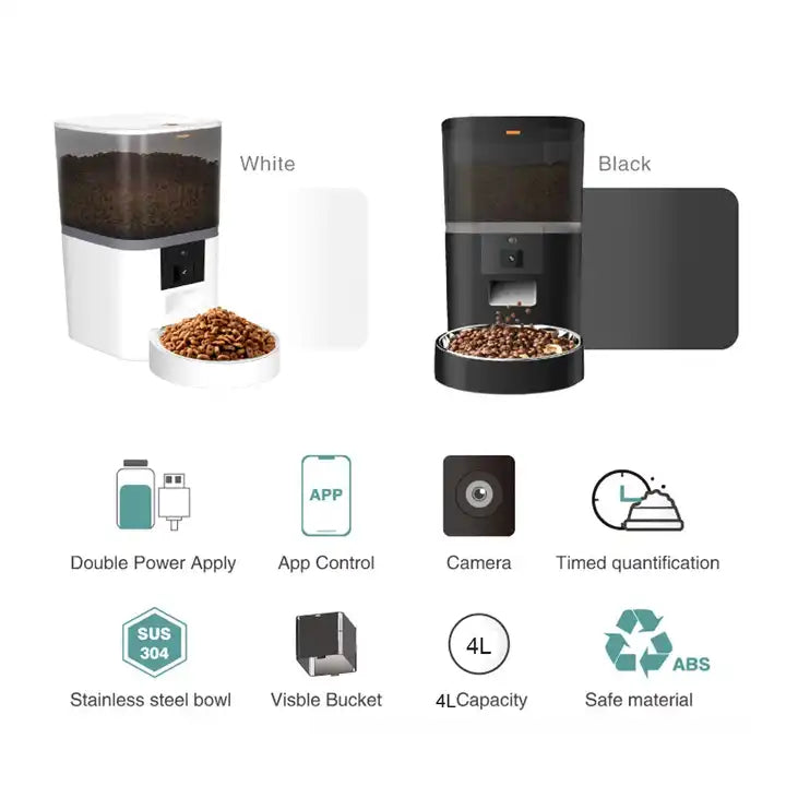 4L/6L Smart Pet Feeder with 1080p Camera & 5G WiFi - Automatic Dog Cat Feeder, Stainless Steel single-Bowls, Timer APP Control
