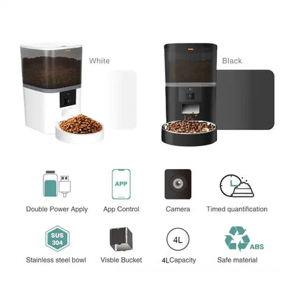 4L/6L Smart Pet Feeder with 1080p Camera & 5G WiFi - Automatic Dog Cat Feeder, Stainless Steel single-Bowls, Timer APP Control