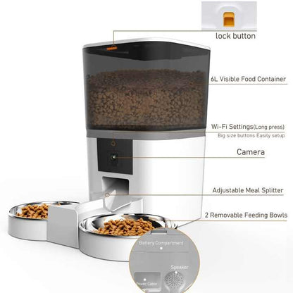 4L/6L Smart Pet Feeder with 1080p Camera & 5G WiFi - Automatic Dog Cat Feeder,Stainless Steel Double Bowls,Timer APP Control