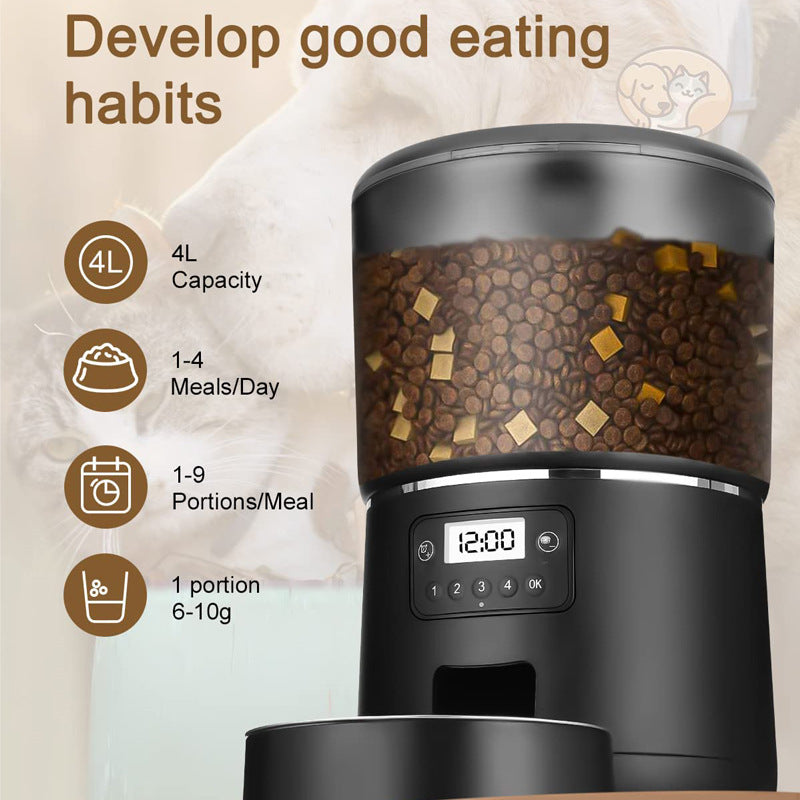 Smart WiFi Pet Feeder 4L - Auto Food Dispenser for Cats & Dogs with Tuya APP Control, Timed Feeding & Portion Control