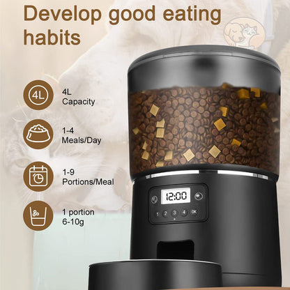 Smart WiFi Pet Feeder 4L - Auto Food Dispenser for Cats & Dogs with Tuya APP Control, Timed Feeding & Portion Control