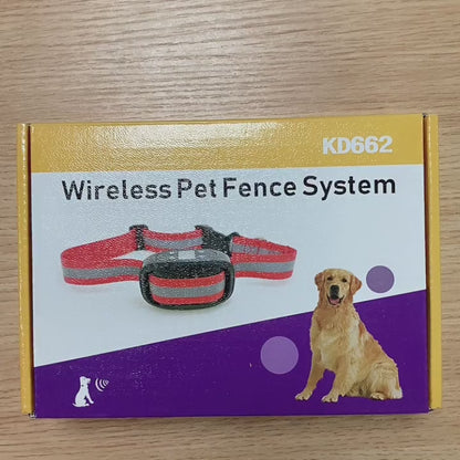 Unboxing white GPS dog training collar: Hand holding White GPS shock collar unit displaying "88" with M-mode button. Kit includes USB charger, cable, reflective nylon belt, blue test light, and 4 metal contact points on white background.​
